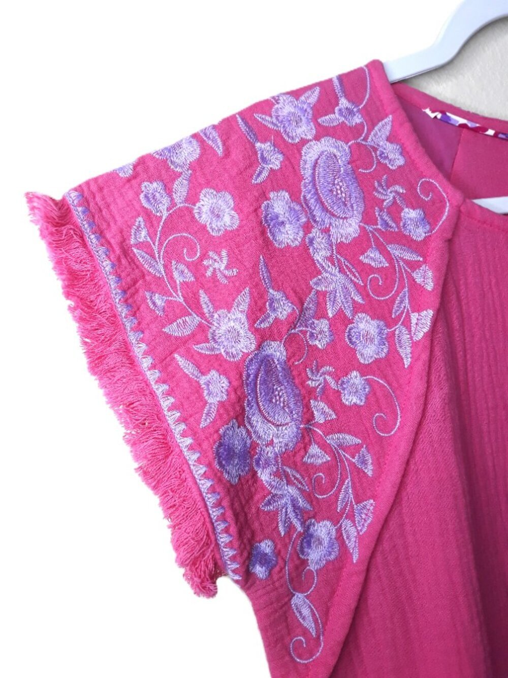 Umgee Boho Embroidered Cotton Gauze Top S Pink Lightweight Relaxed - Picture 3 of 7